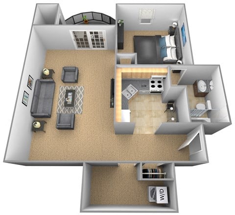 Floor plan for 1 bed, 1 bath, 660 sqft